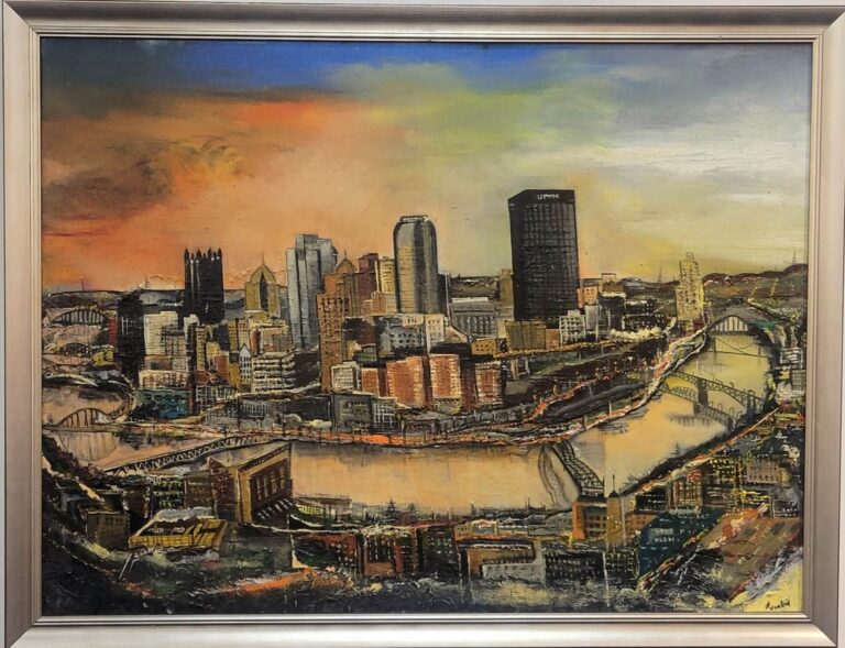 Pittsburgh Skyline Realistic and Landscape Painting framed